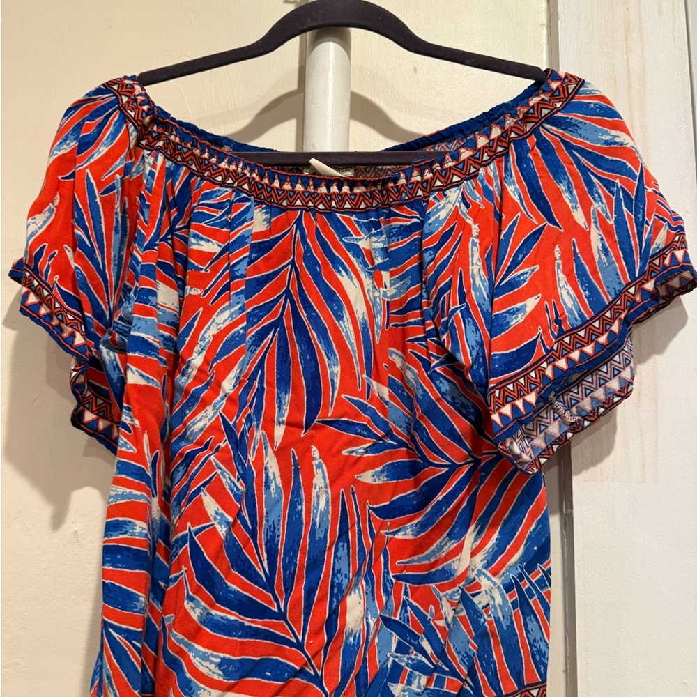 Flying Tomato Off-Shoulder Tropical Leaf Tunic - Airy Lightweight summer Top